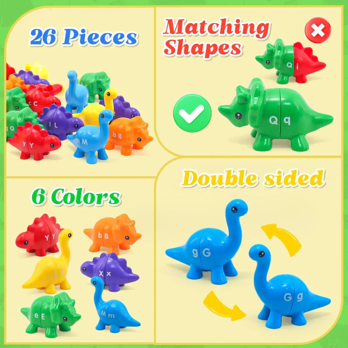 A-Z Alphabet Matching Dinosaurs - 13 PCS Double-Sided Online - Educational Toys Pakistan - Little Thinkers Hub