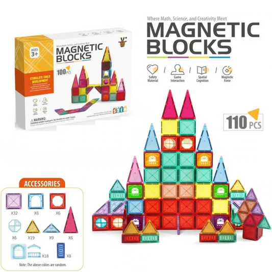 110-Piece STEM Magnetic Building Tiles Set – Educational 3D Construction Toy for Kids (Ages 3+)