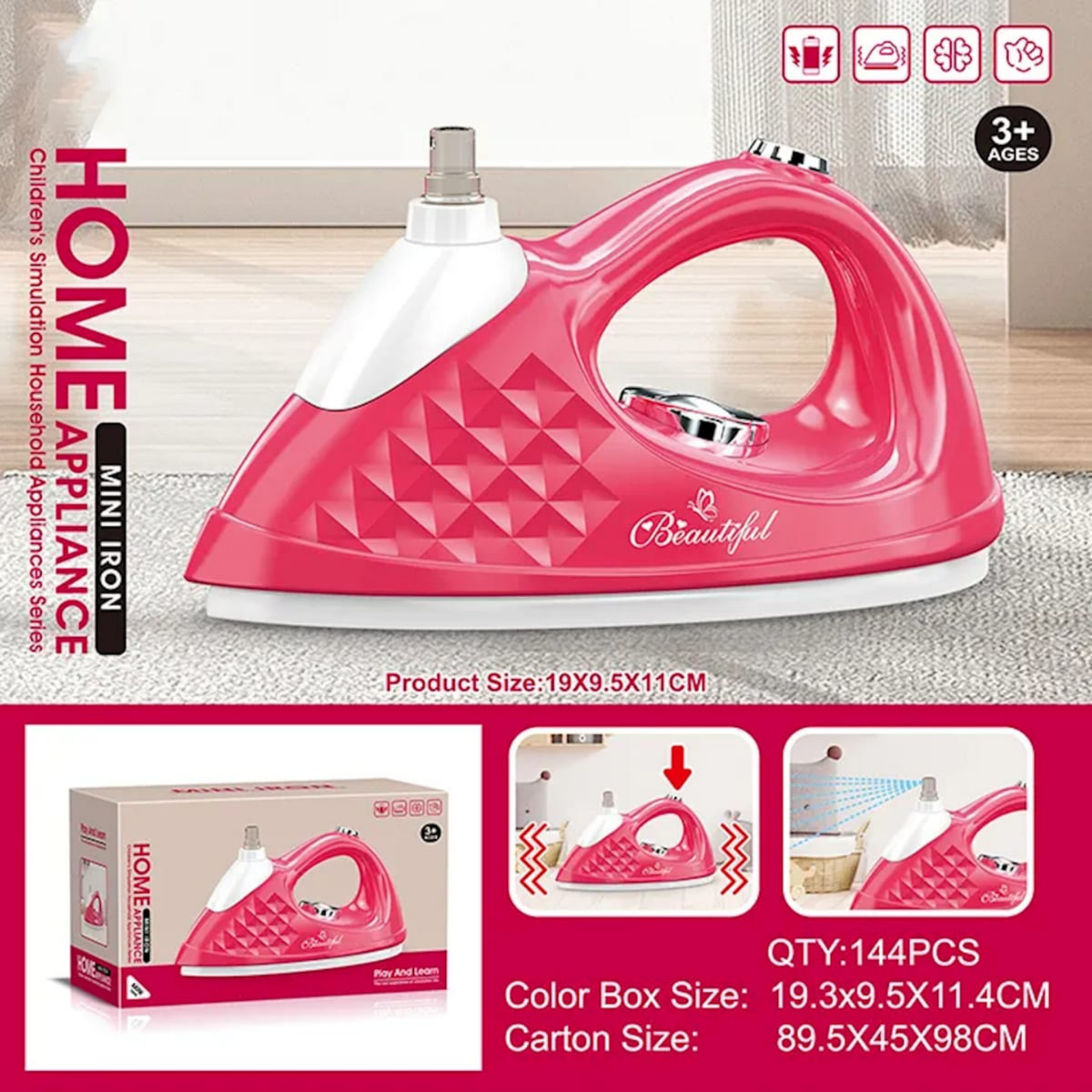 Mini Home Iron Toy – Realistic Appliance for Kids' Pretend Play