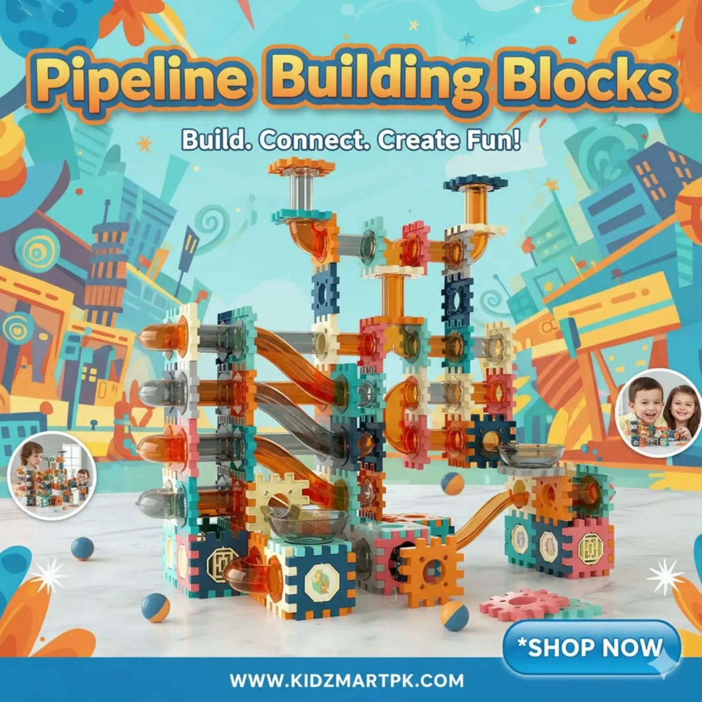 Pipeline Rolling Ball Building Blocks 182 Pieces - Little Thinkers Hub