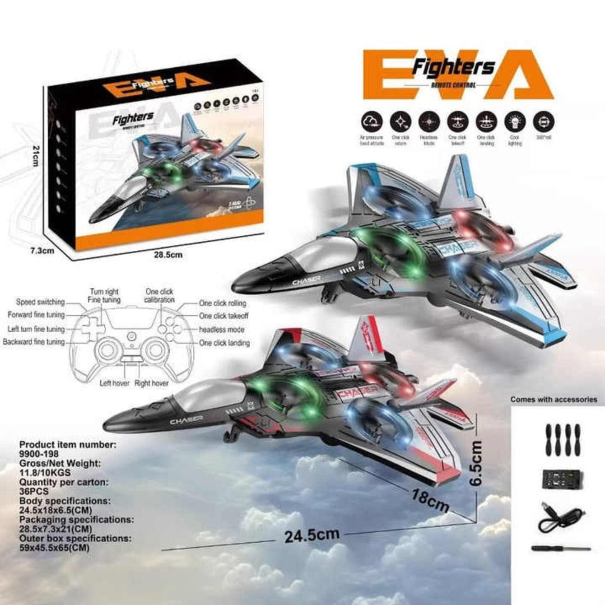 RC Aircraft Drone Jet With Lightning Effect & Rechargeable Batteries | EVA Fighters