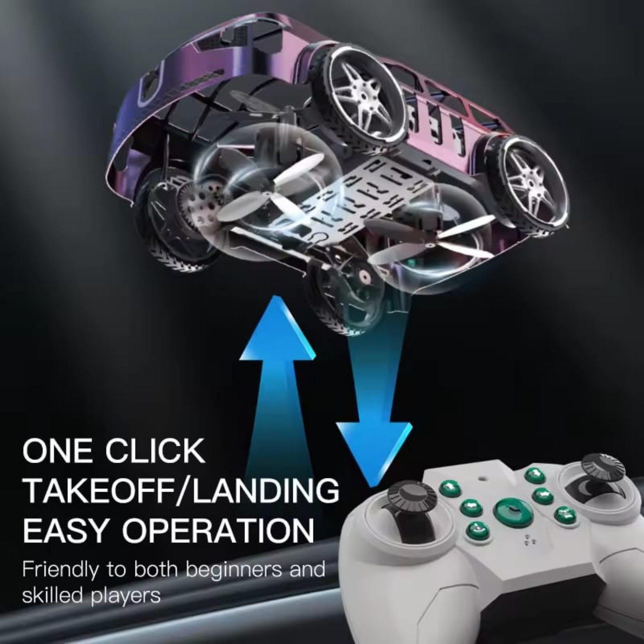 2 in 1 Mini RC Drone and Car With Lights