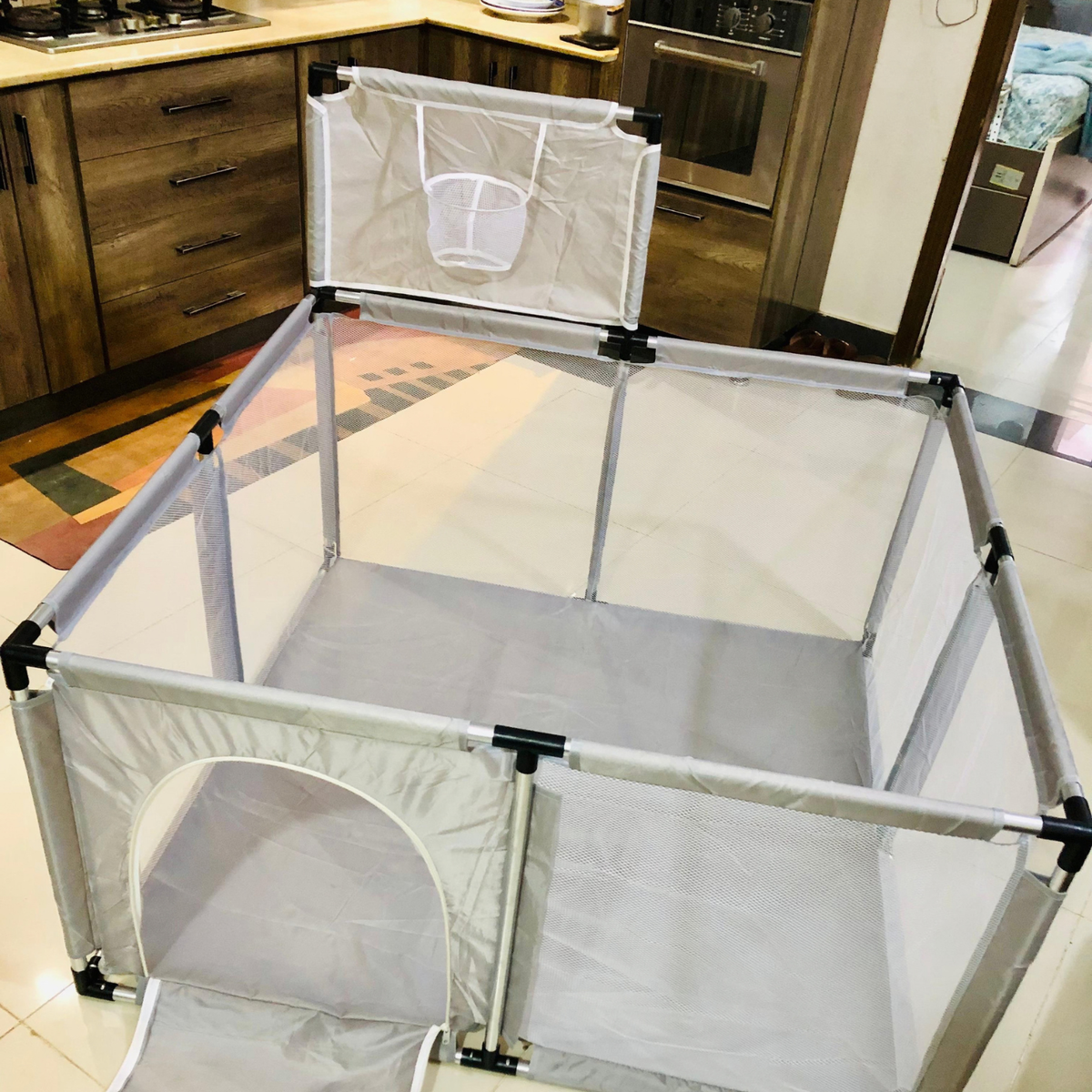 Portable Baby Safety Playpen with Basketball Hoop & Zipper Door – Large Hexagonal Toddler Activity Center