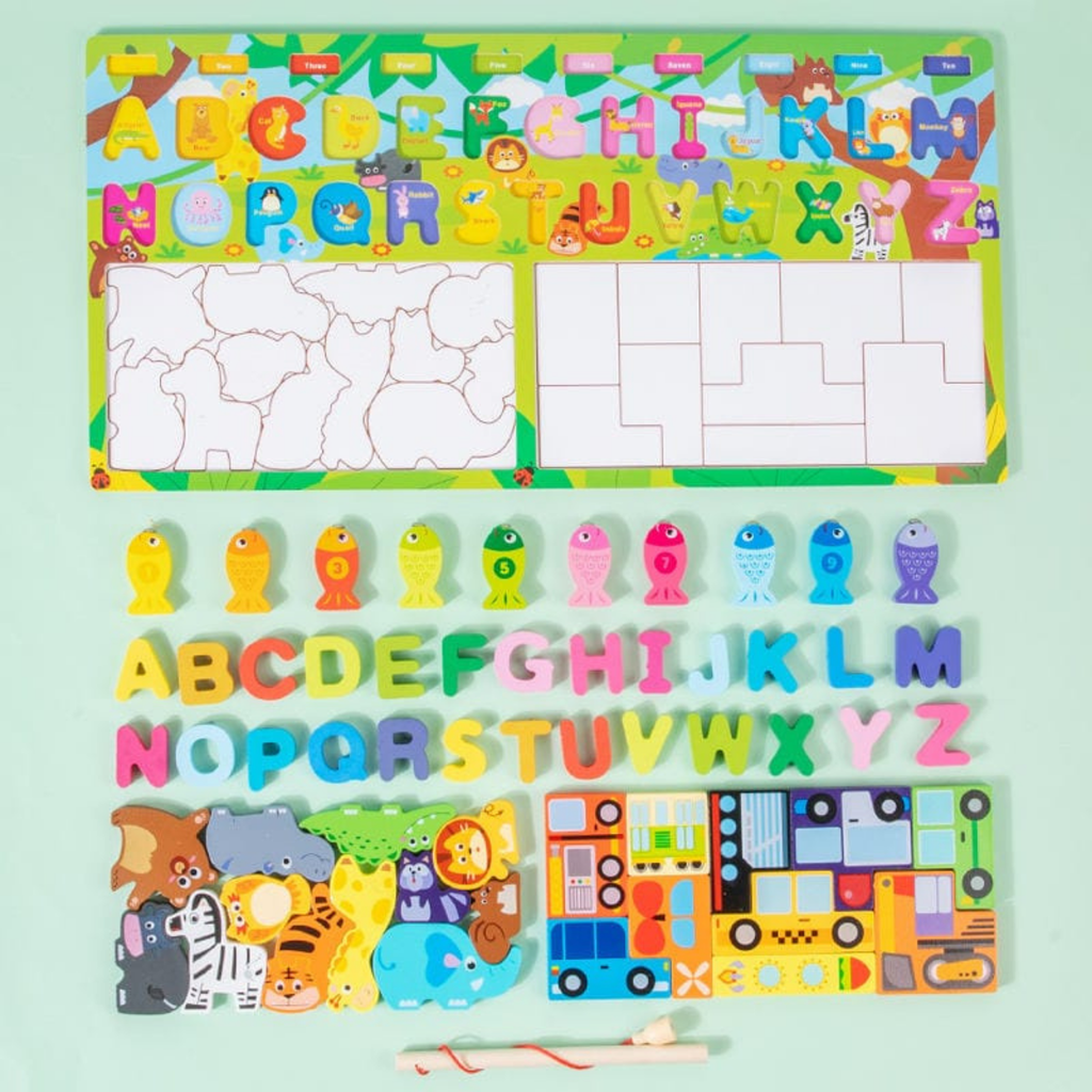 Wooden Montessori 4-1 Letter Fishing Game Board