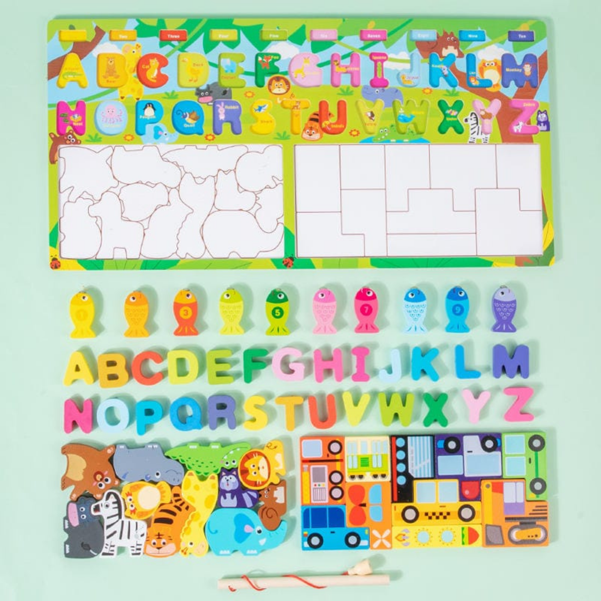 Wooden Montessori 4-1 Letter Fishing Game Board