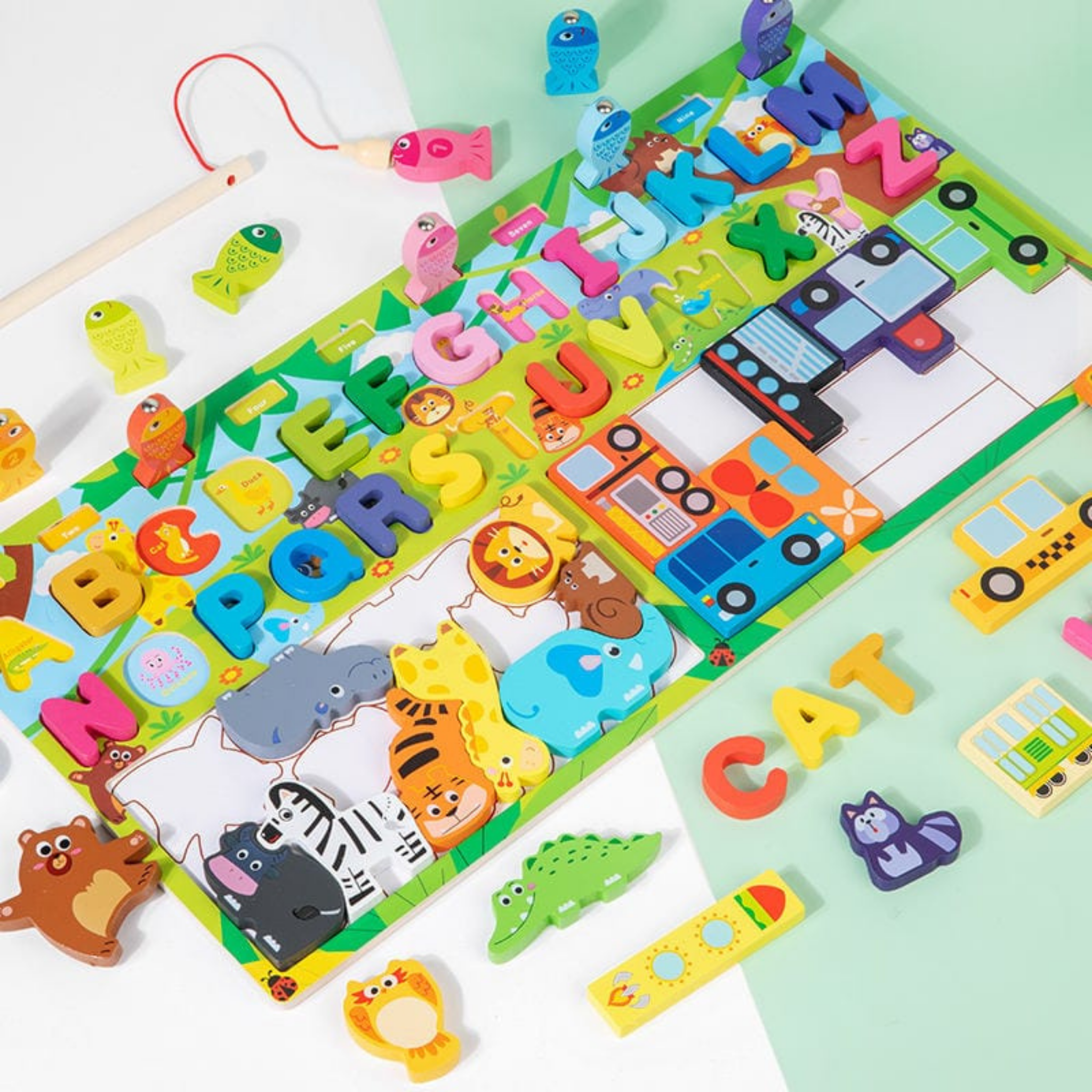 Wooden Montessori 4-1 Letter Fishing Game Board