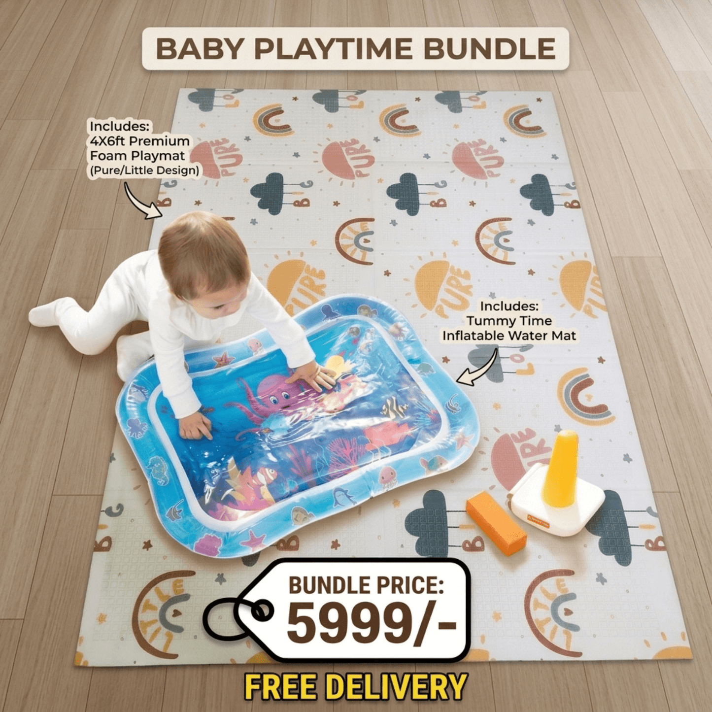 Baby Playtime Bundle – Premium Foam Playmat & Tummy Time Water Mat
