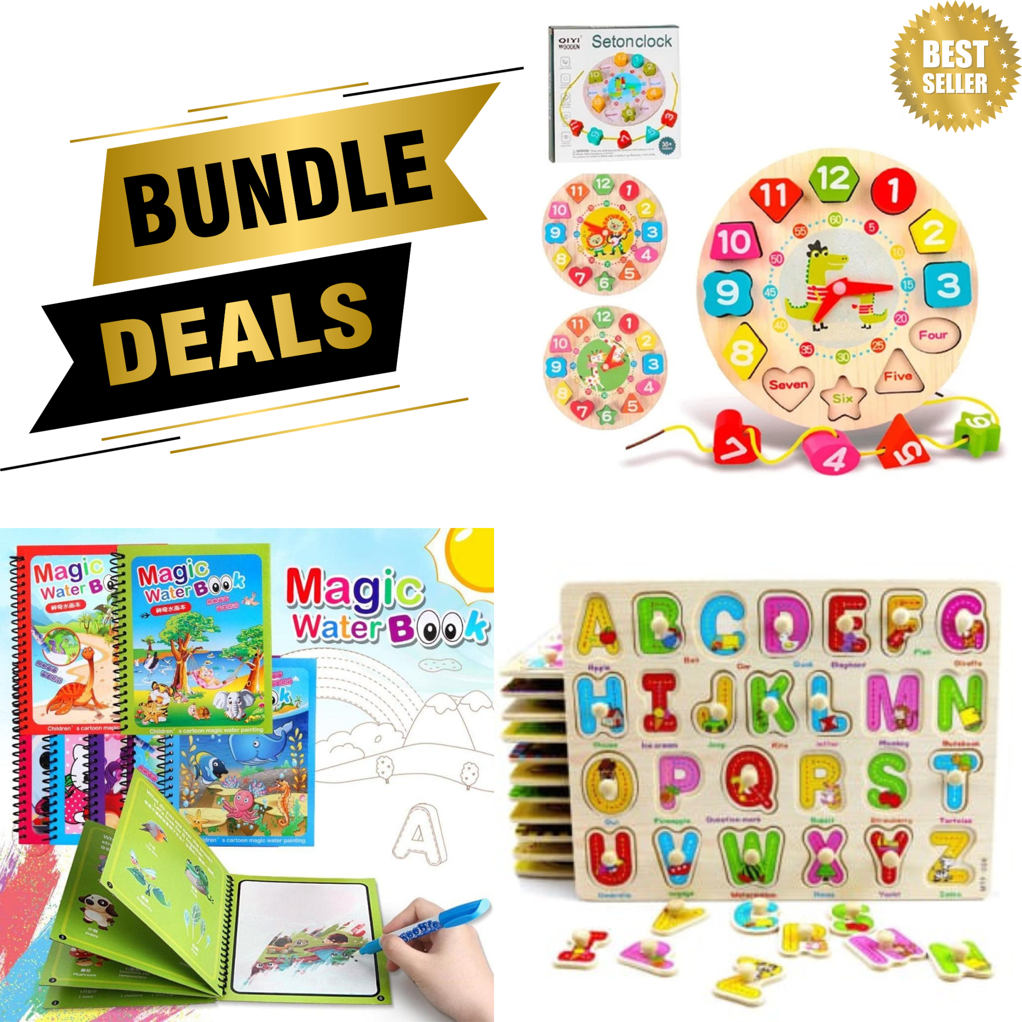 Montessori Toddlers Essential Bundle - Puzzle | Clock | Magic Book